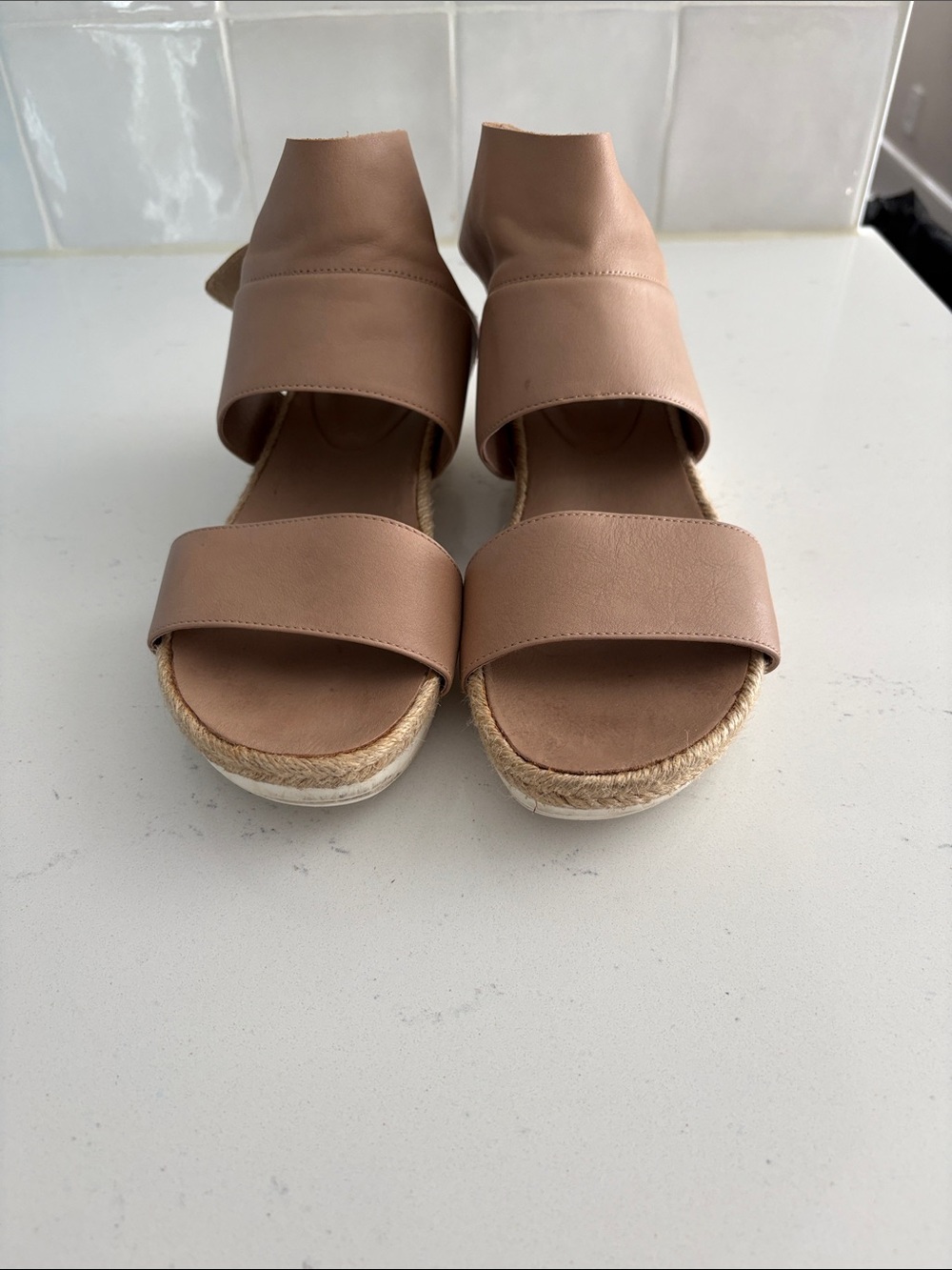 Eileen Fisher Nude Tan Espadrille Platform Sandals-9.5